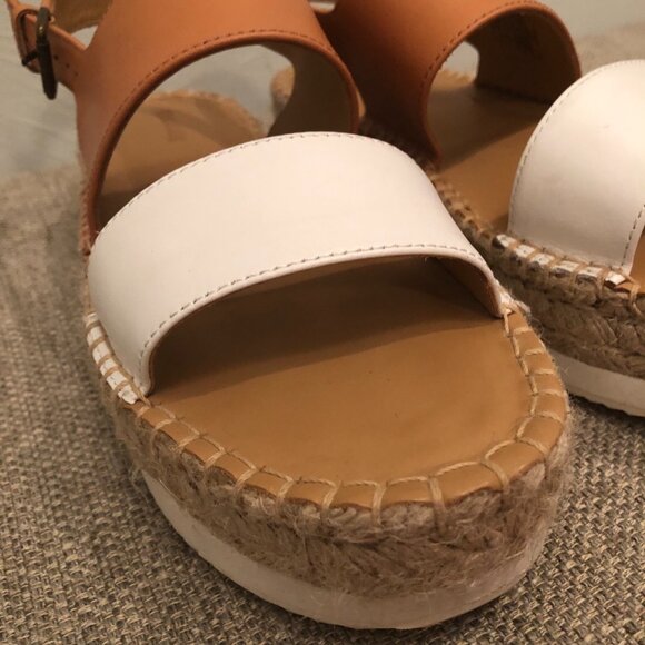 Saludos SIZE 8 Ali Sport Leather Sandals Jute Stitched Camel Tan White - Picture 5 of 12